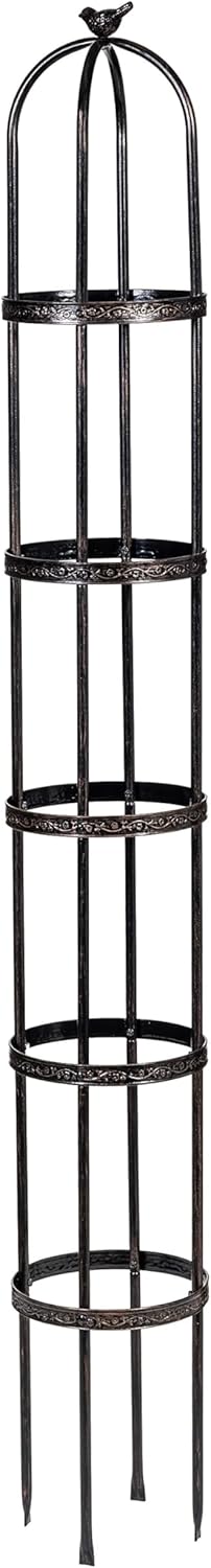 Evergreen 7 Feet Garden Metal Garden Obelisk Trellis for Climbing Plants Outdoor | Indoor Plant Trellis for Potted Plants | Floral Pattern Arch Trellis | Bronze
