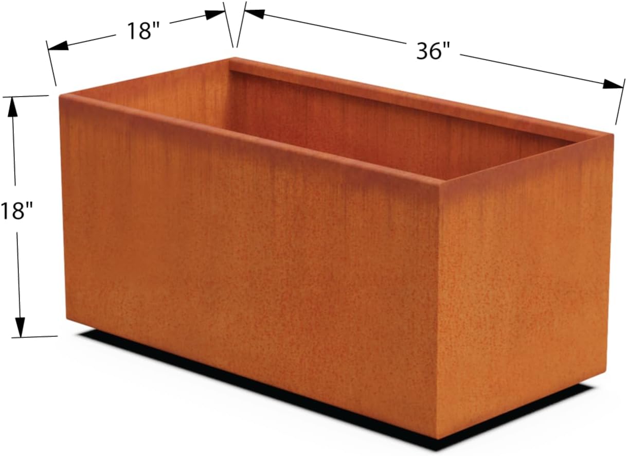 Large Rectangular Planters for Outdoor Plants - 36x18x18 Inch Corten Steel Planter Box | Extra Large Outdoor Planters for Patio & Garden | Heavy Duty Metal Planter Rectangle