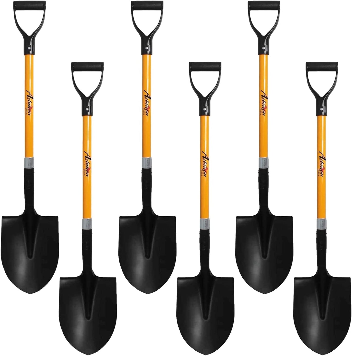 Ashman Heavy-Duty Digging Shovel (6 Pack) 41-Inch with Trenching Blade and Comfortable Handle - Ideal for Garden, Landscaping, Construction, and Masonry - Perfect for Digging Soil, Dirt, and Gravel.