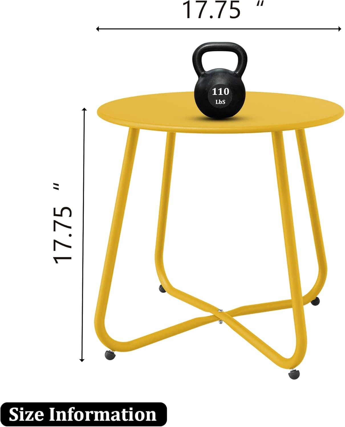 Patio Side Table Waterproof Round Metal Steel Weather Resistant Portable Outdoor and Indoor End Table for Garden Balcony Yard, Lemon Yellow