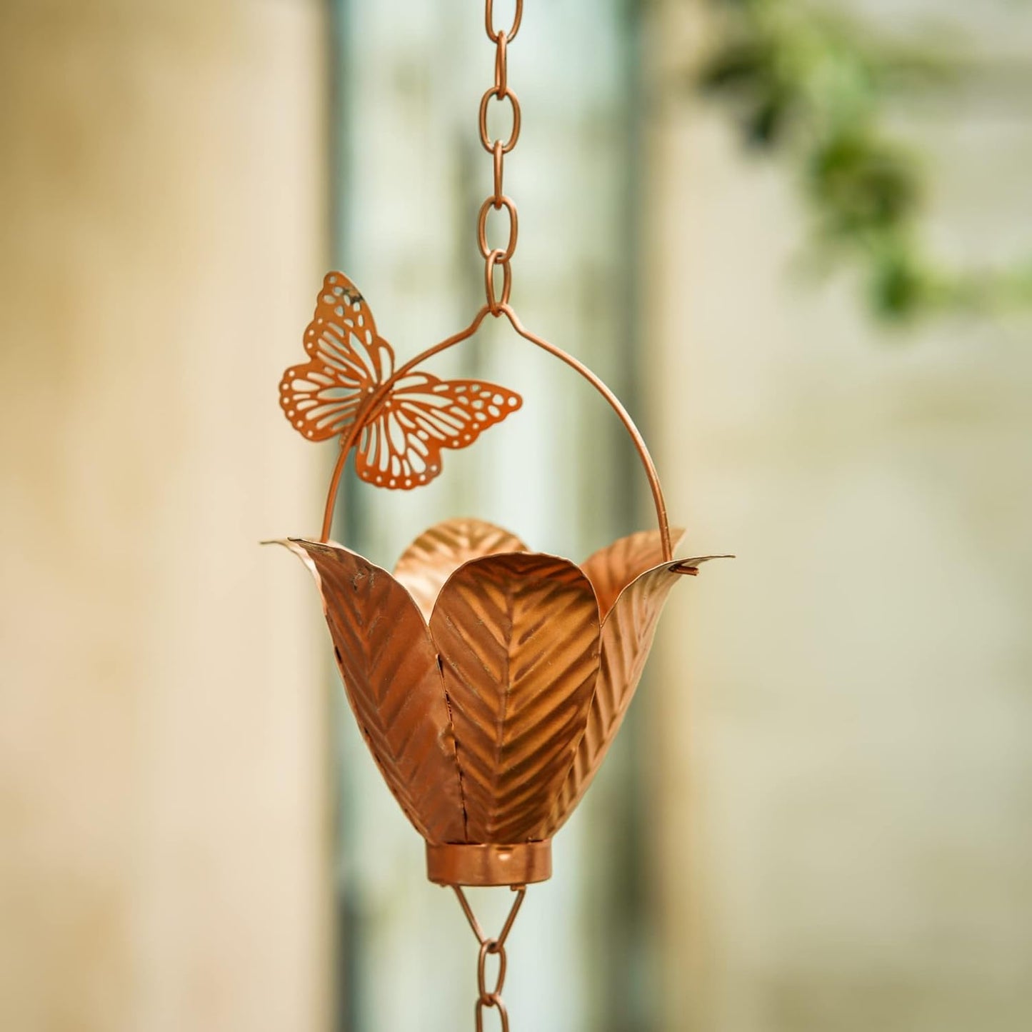 Topadorn 8.7 FT Rain Chain Iron Butterfly Gutter Chains with 10 Rain Collector Thick Iron Flower Cups Garden Decoration