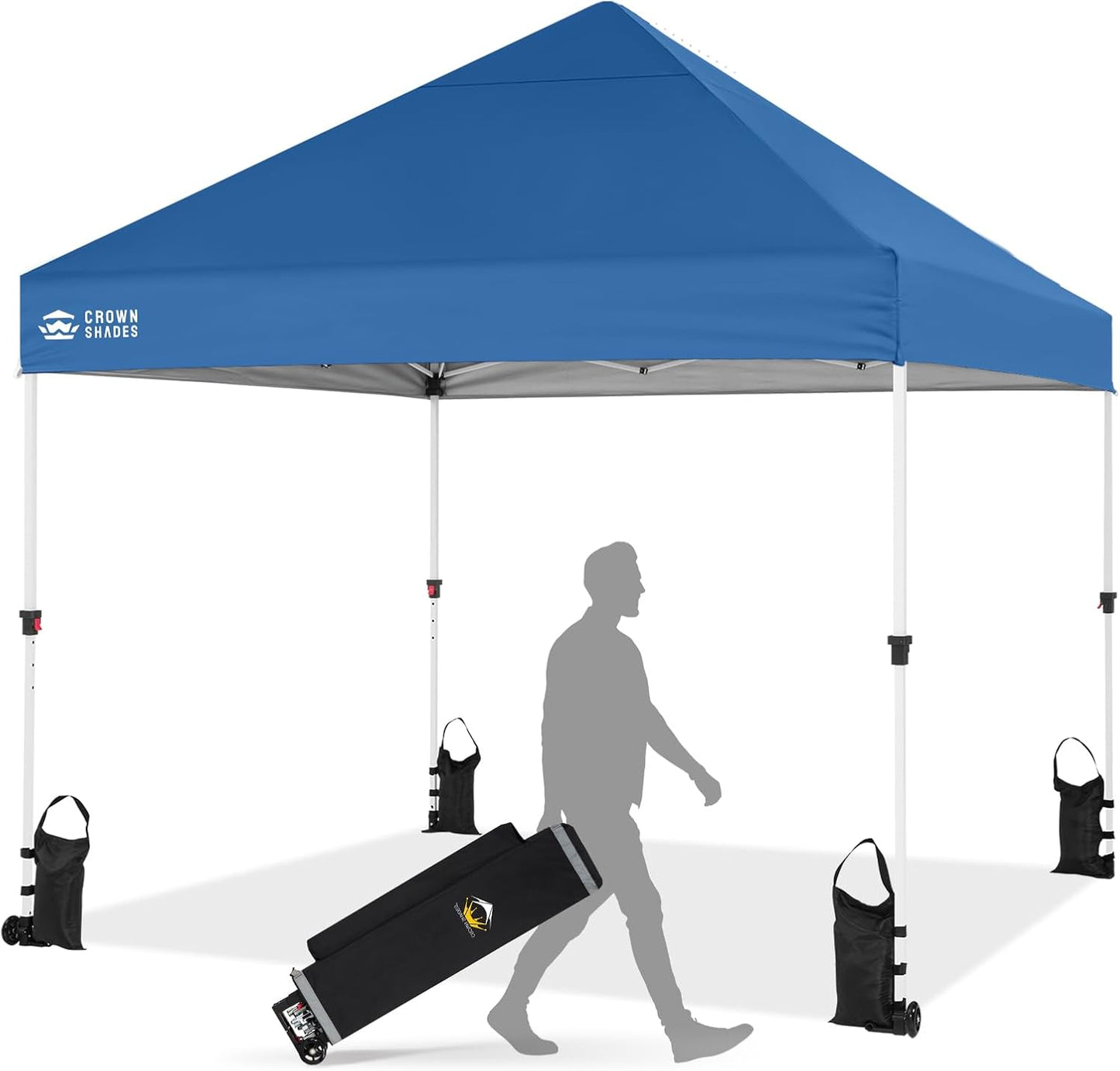 CROWN SHADES Pop Up Canopy Tent, 8x8 Commercial Canopy Tent with 4" Wheels, 4 Upgraded Weights, Patented Centerlock, 400D Strength Oxford Fabric, Sto'N Go Bag, Blue