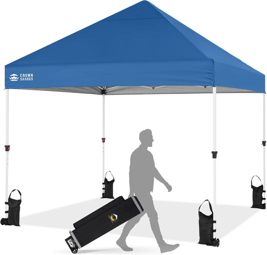 CROWN SHADES Pop Up Canopy Tent, 8x8 Commercial Canopy Tent with 4" Wheels, 4 Upgraded Weights, Patented Centerlock, 400D Strength Oxford Fabric, Sto'N Go Bag, Blue