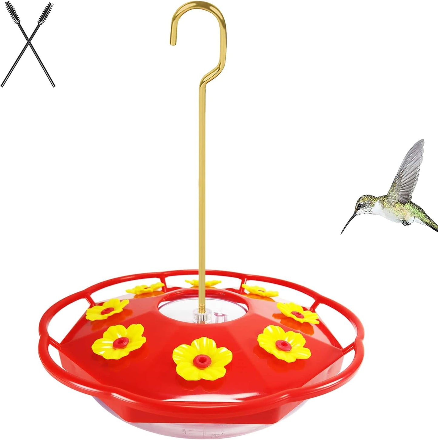 Hummingbird Feeders for Outdoors Hanging - 8 Feeding Ports 16 oz Plastic Hummingbird Feeder, Bee-Proof Leak-Proof No Drip, Easy to Clean with Cleaning Brushes