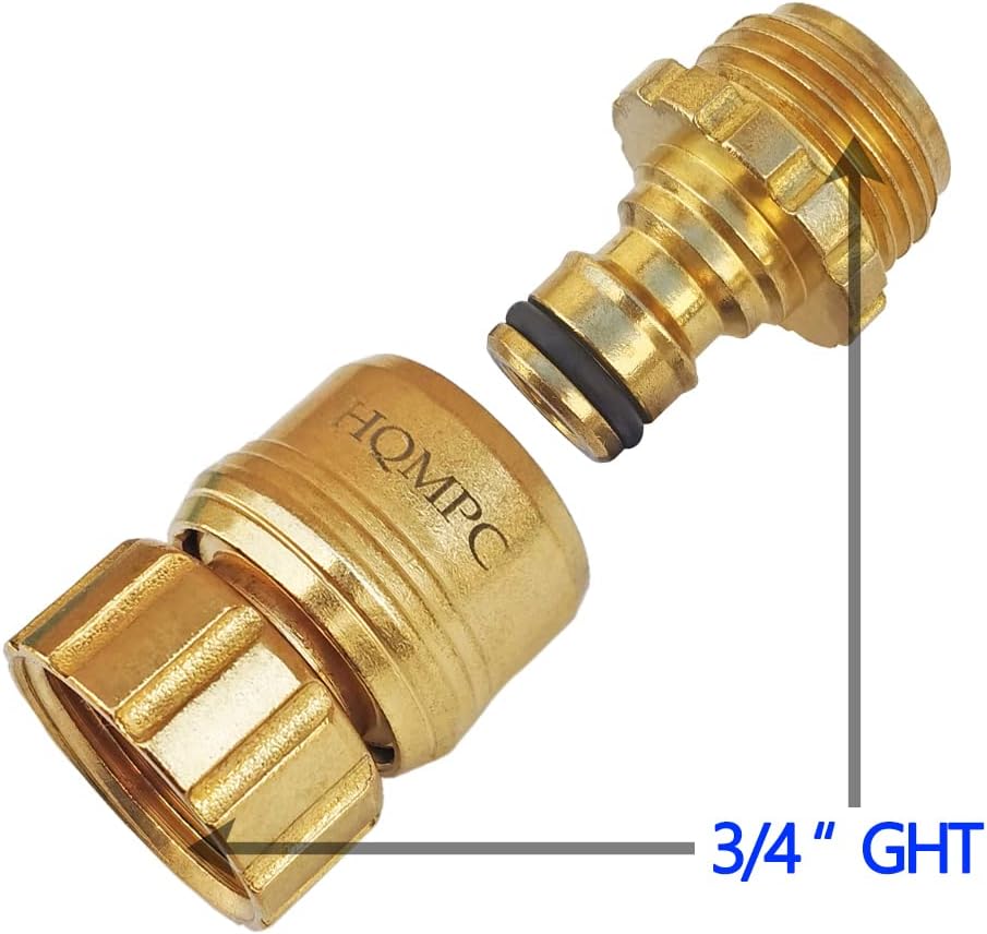 HQMPC No Pb Garden Hose Quick Connect Brass Hose Quick Connect Hose Quick Connect Fittings Water Hose Connectors 3/4" GHT (2 SETS)