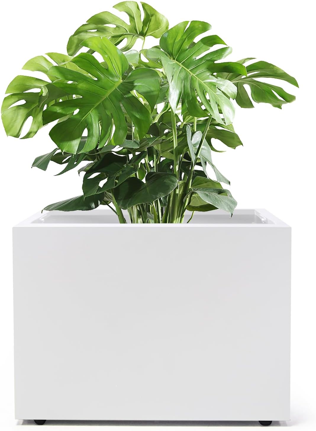 Metal Planter Box Rectangular Block-No Installation Required Galvanized Steel Long Box Planter Modern Outdoor Planters All-Weather Use with Drainage Holes for Patio/Porch,16 ×12×12IN（White）