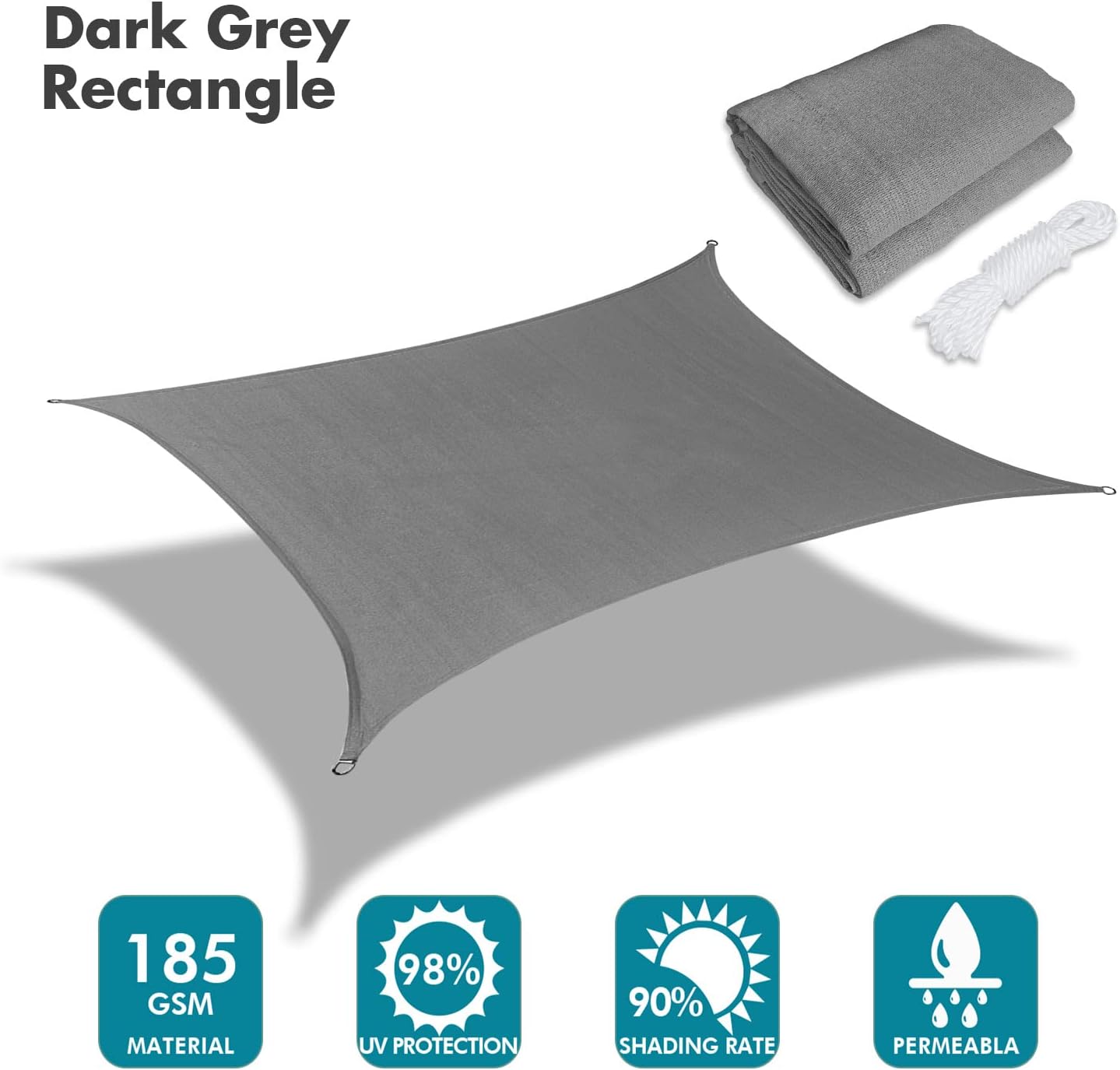 KANAGAWA 9'X11' Dark Gray Custom Size Sun Shade Sail Rectangle UV Block Canopy Cover for Patio Backyard Lawn Garden Outdoor (Customized Available)