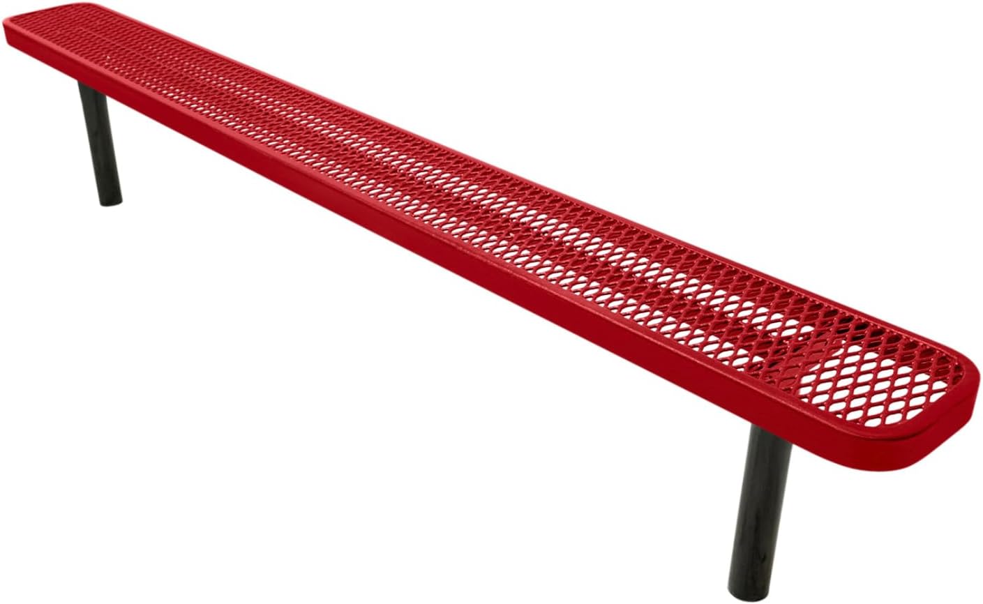 Coated Outdoor Furniture Heavy-Duty Outdoor Bench Thermoplastic Coated, Expanded Metal, Commercial-Grade Seating, Made in America (Inground Without Back, 8 Ft, Textured Red)