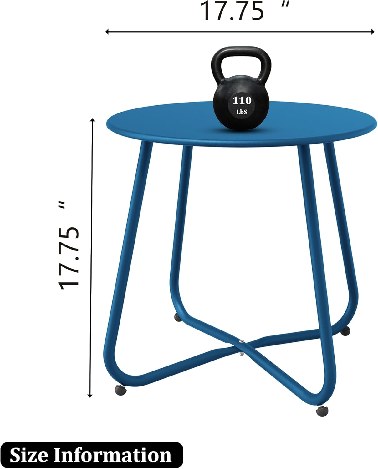 Patio Side Table, Round Metal Steel Weather Resistant Portable Patio Table， Outdoor and Indoor Patio Small Table for Garden Balcony Yard, Peacock Blue