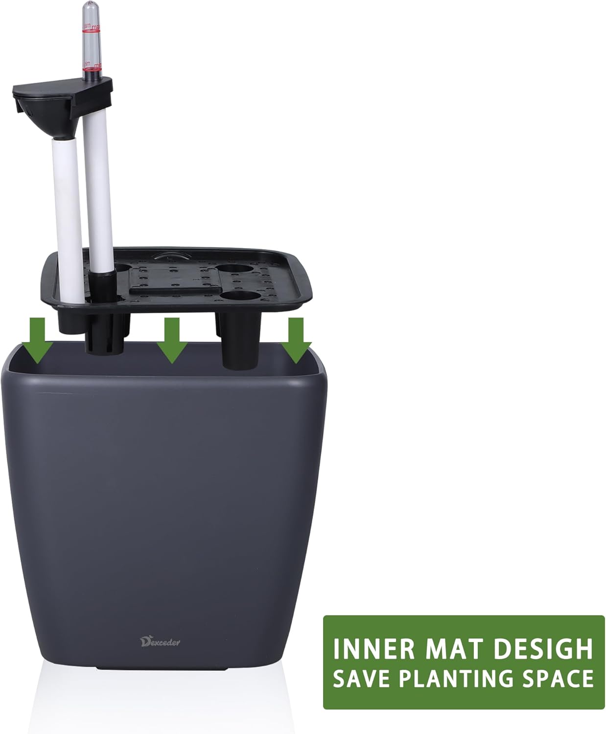 Dexceder 11x10 Self Watering Planter Indoor Outdoor, Inner Mat Design, Thickened Table Flower Plant Pot with Water Level Indicator (Slate Gray Matte)