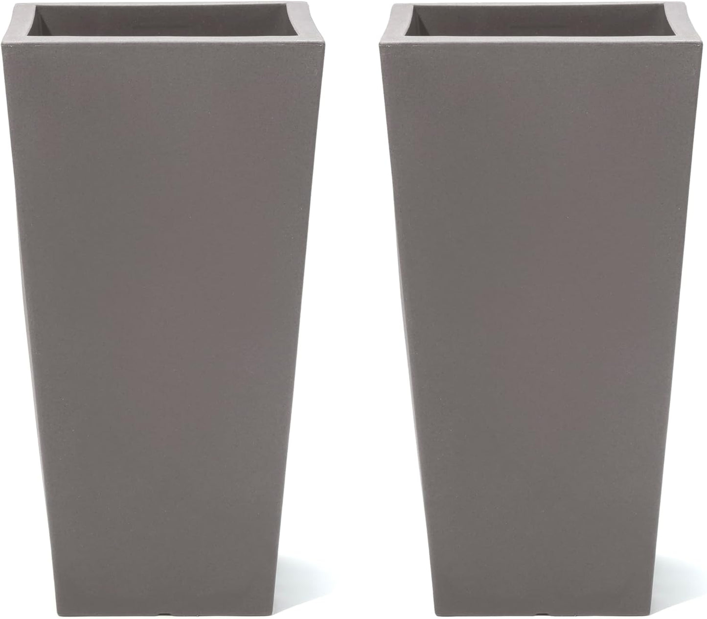 Step2 Tremont Tall Square Tapered Planter, Large Planters for Outdoor Plants, Gardening and Flower Pot for Patio or Porch, Efficient Drainage, Durable Plastic, Dark Cedar, 2-Pack