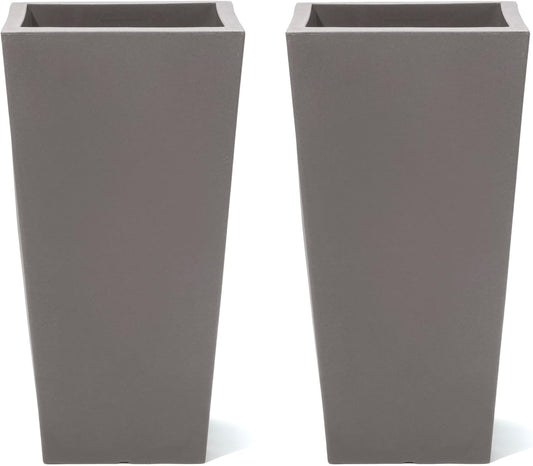 Step2 Tremont Tall Square Tapered Planter, Large Planters for Outdoor Plants, Gardening and Flower Pot for Patio or Porch, Efficient Drainage, Durable Plastic, Dark Cedar, 2-Pack