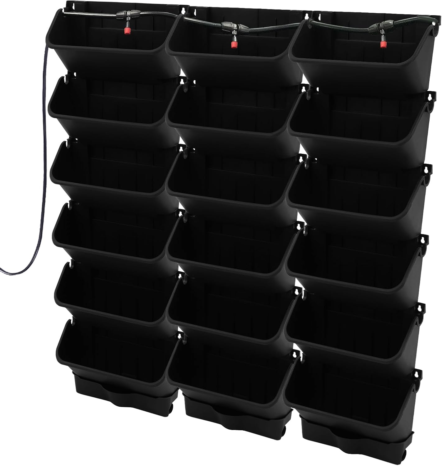 Self Watering Wall Planter with 18 Pots, Wall Planters for Indoor Plants, Vertical Garden Planter, Wall Mounted Plastic Plant Grow Pots for Fruits Vegetables Flowers Herbs (Black)