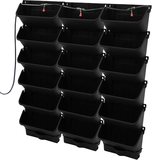 Self Watering Wall Planter with 18 Pots, Wall Planters for Indoor Plants, Vertical Garden Planter, Wall Mounted Plastic Plant Grow Pots for Fruits Vegetables Flowers Herbs (Black)