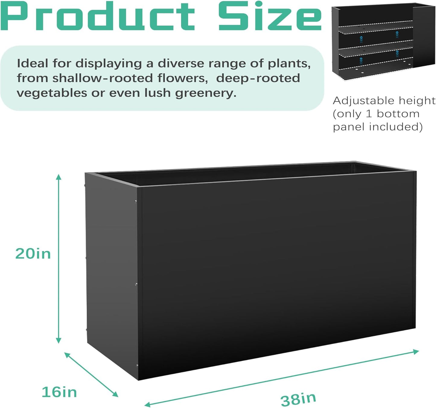 Metal Planter Box, Planter Boxes Outdoor Heavy Duty, Rectangular 3 Tier Adjustable Height Outdoor Planter, Galvanized Steel Plant Box, Garden Planter for Plants and Flowers, 38'' L x 16'' W x 20'' H