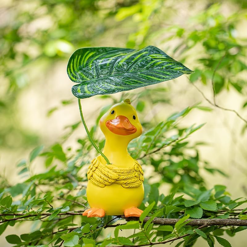 Umbrella Duckling Garden Waterproof Resin Animal Decorative Statue (Yellow)