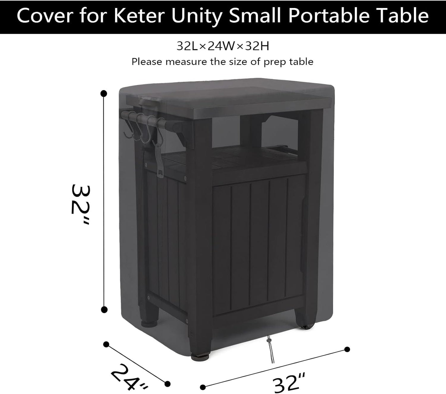 Prep Table Covers for Keter Unity Outdoor Kitchen Portable Bar Cart,Waterproof Patio BBQ Grill Cart Cover,Outdoor Pizza Oven Table Stand Cover - 32 x 24 x 32 Inch
