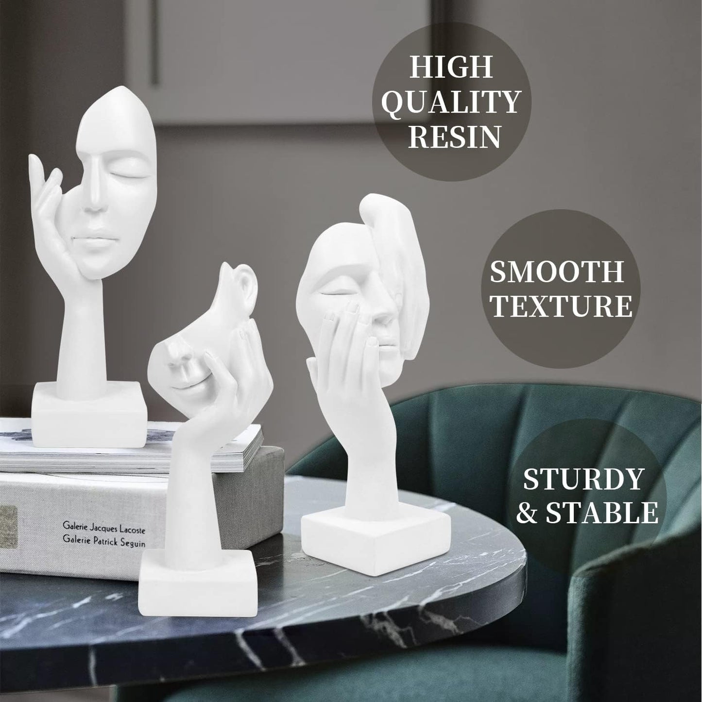3 Pcs Thinker Statue,Modern Home Resin Sculptures,Collectible Figurines for Home Office Bookshelf Desktop Decor(White)