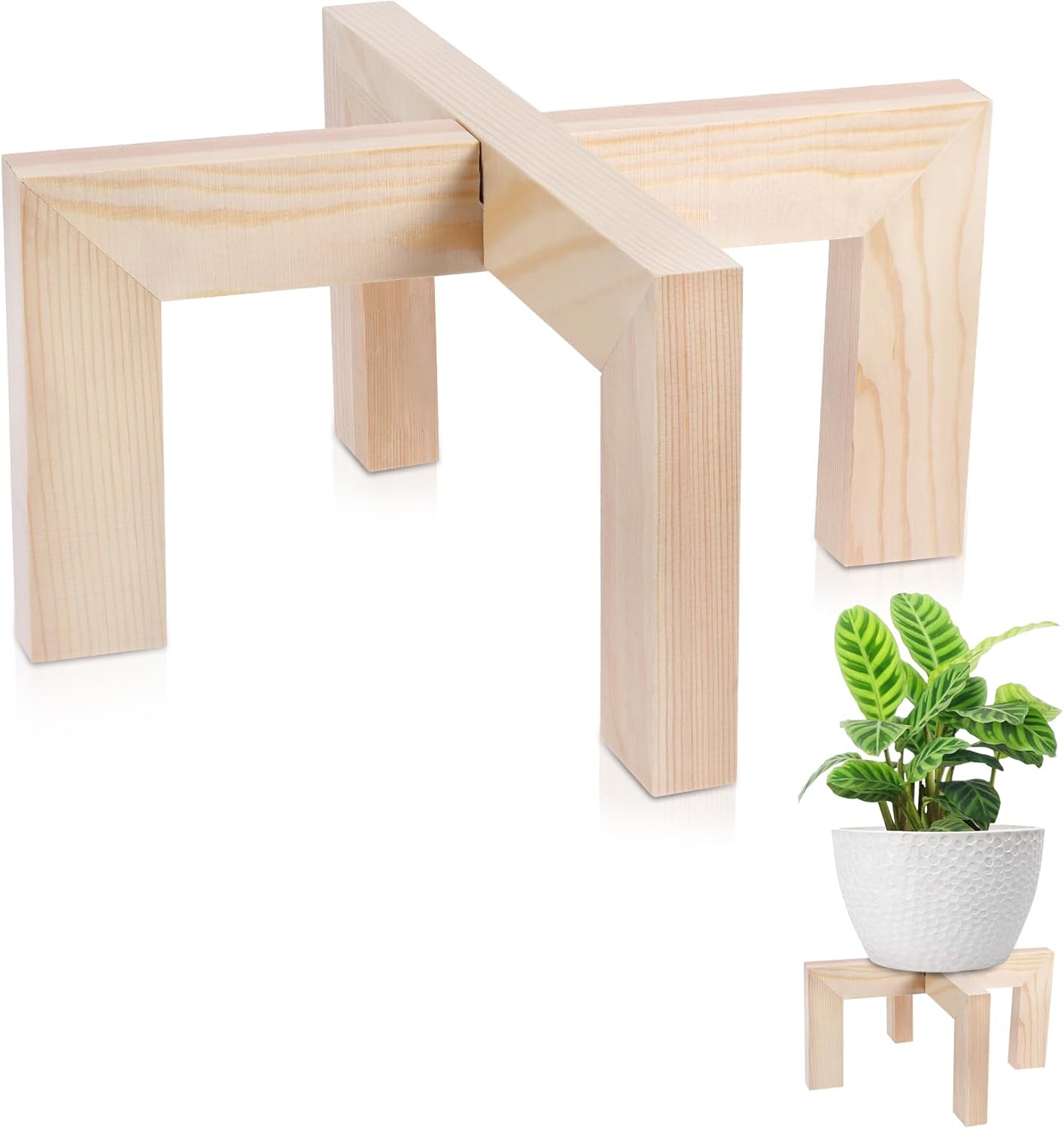 Plant Stand, Indoor/Outdoor Wood Plant Holder, Single Flower Pot Stand, Sturdy Planter Stand, Fit 5-15 Inch Pots