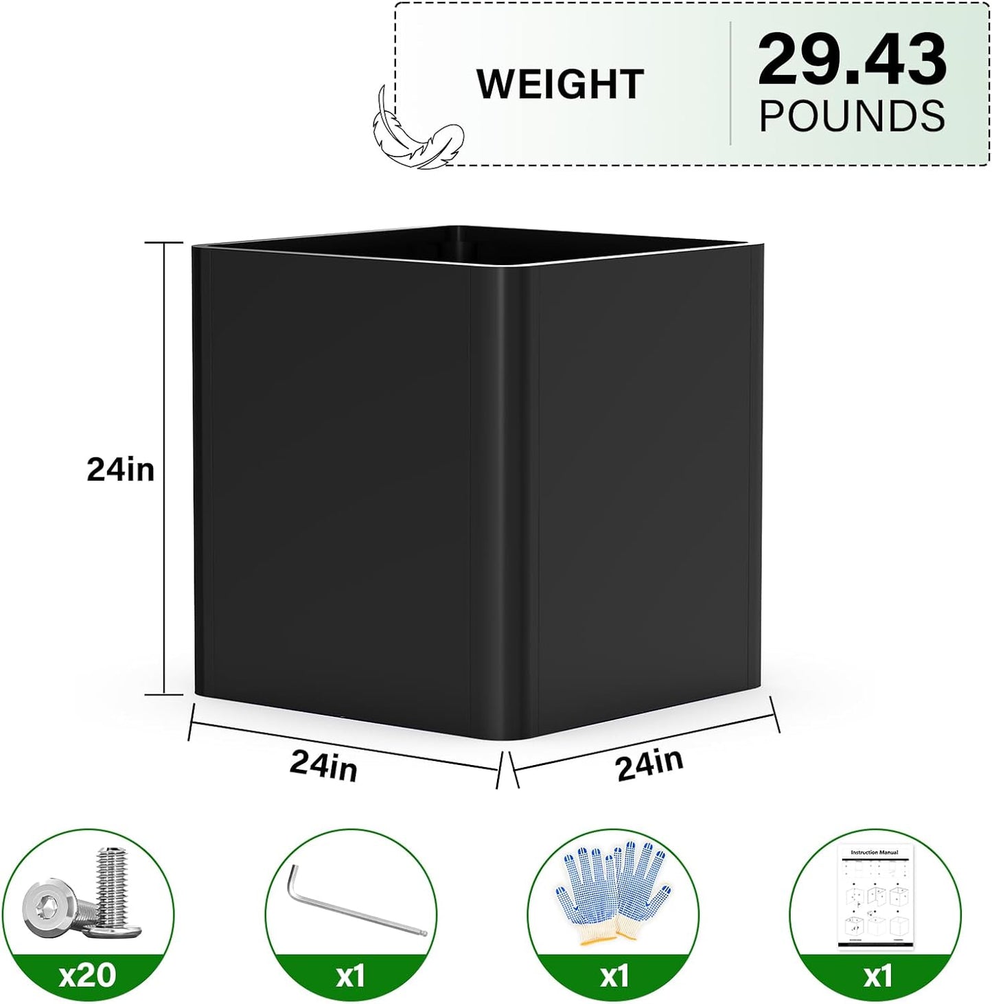 Large Metal Square Planter 24" L x 24" W x 24" H, Heavy Duty Black Large Outdoor Planters with Drainage Hole for Porch/Patio/Garden