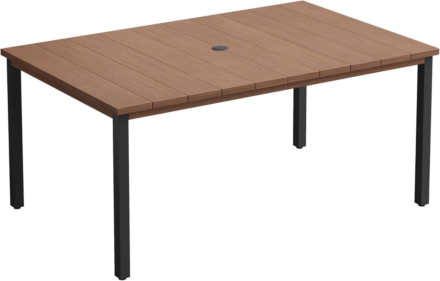 VICLLAX 63" Rectangle Patio Table with Umbrella Hole, All Weather Metal Outdoor Dining Table for 6, Walnut Wood-Like Tabletop