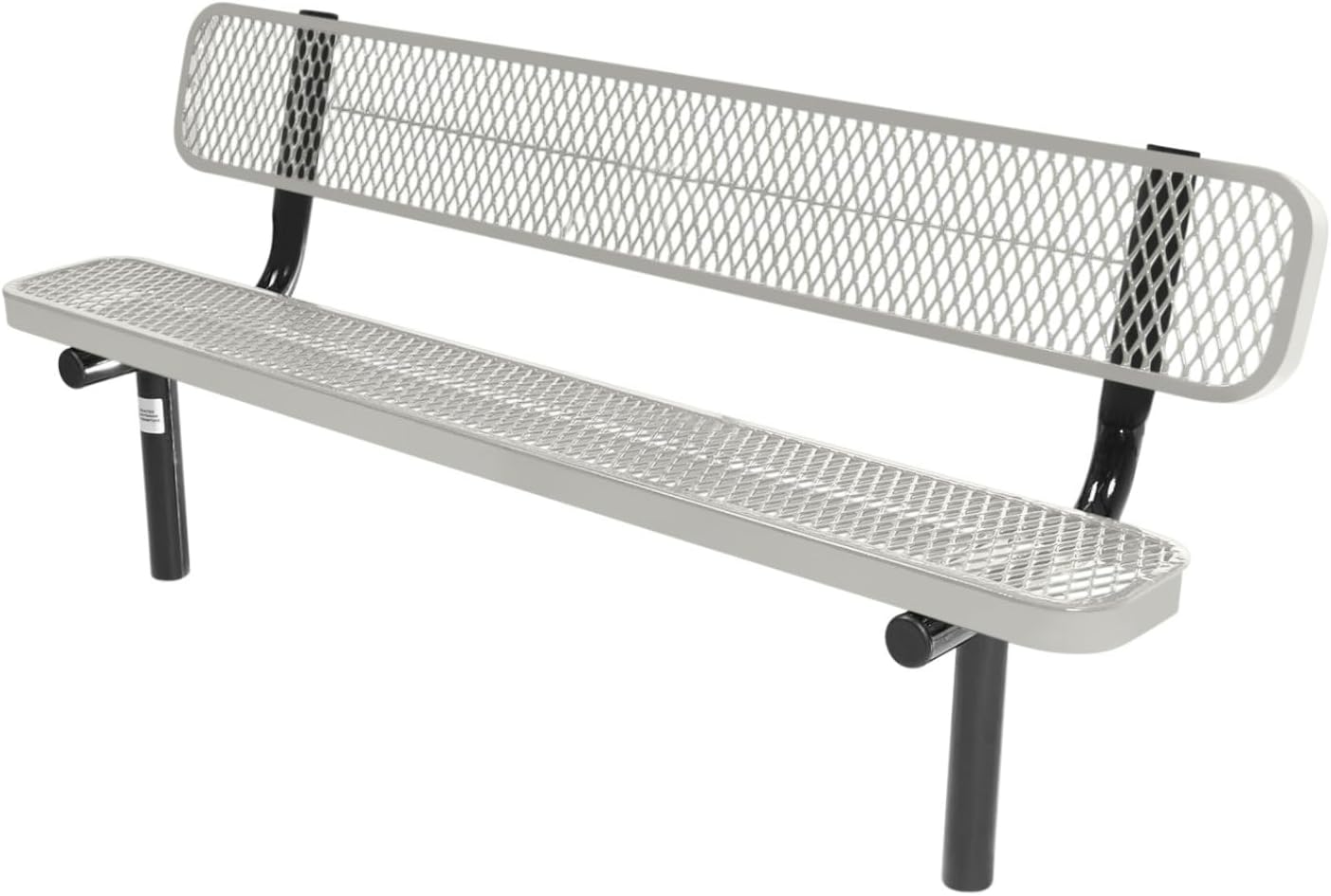 Coated Outdoor Furniture Heavy-Duty Outdoor Bench Thermoplastic Coated, Expanded Metal, Commercial-Grade Seating, Made in America (Inground with Back, 6 Ft, Grey)