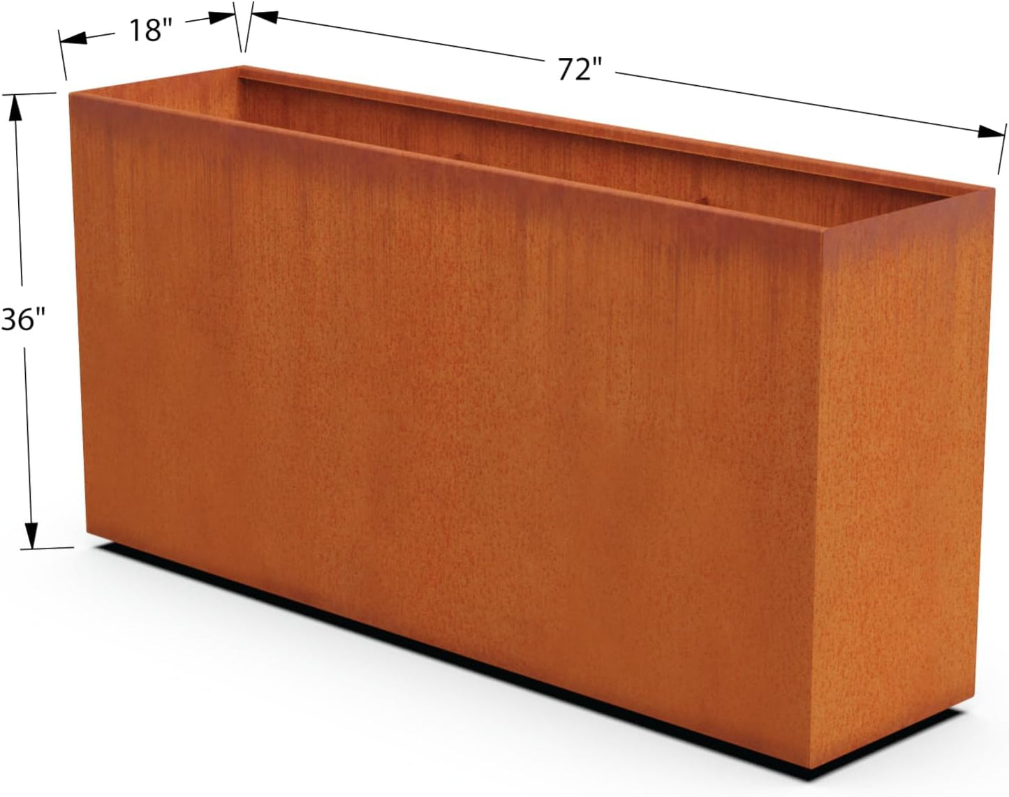 Large Rectangular Planters for Outdoor Plants - 72x18x36 Corten Steel Planter, Extra Large Metal Planter Box for Patio, Garden & Commercial Use - Heavy Duty, Made in USA