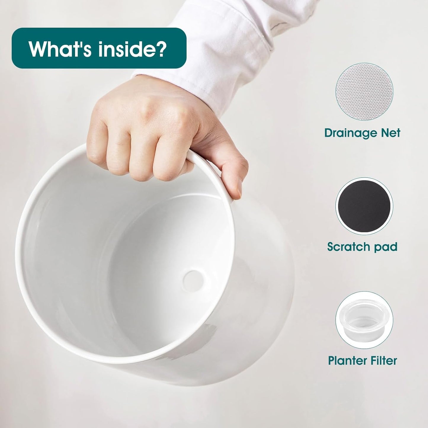 vancasso 6"+8"+10" Ceramic Pot for Plants, Large Outdoor Indoor Planter Pots with Drainage Holes, Set of 3, White