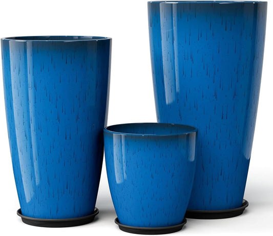 QCQHDU 24,21,11 inch Large Planters with Drainage Hole & Saucer, Set of 3 Plant Pots Tall Planter for Indoor & Outdoor Plants Home Modern Decor