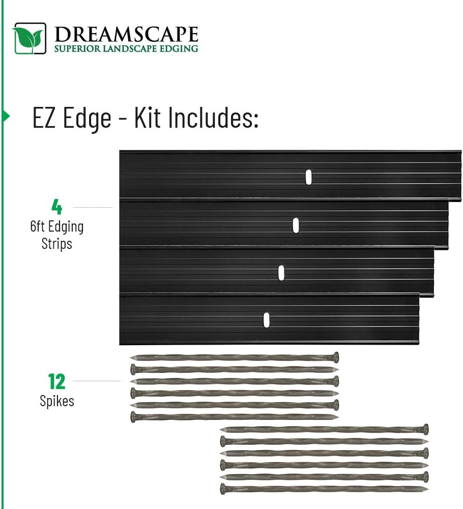 Dreamscape E-Z Edge Aluminum Landscape Edging - 4 Strips, 6ft Each (24ft Total), Bronze Painted - Professional Quality Landscaping Border, Metal Divider for Lawn, Garden, Flowerbed