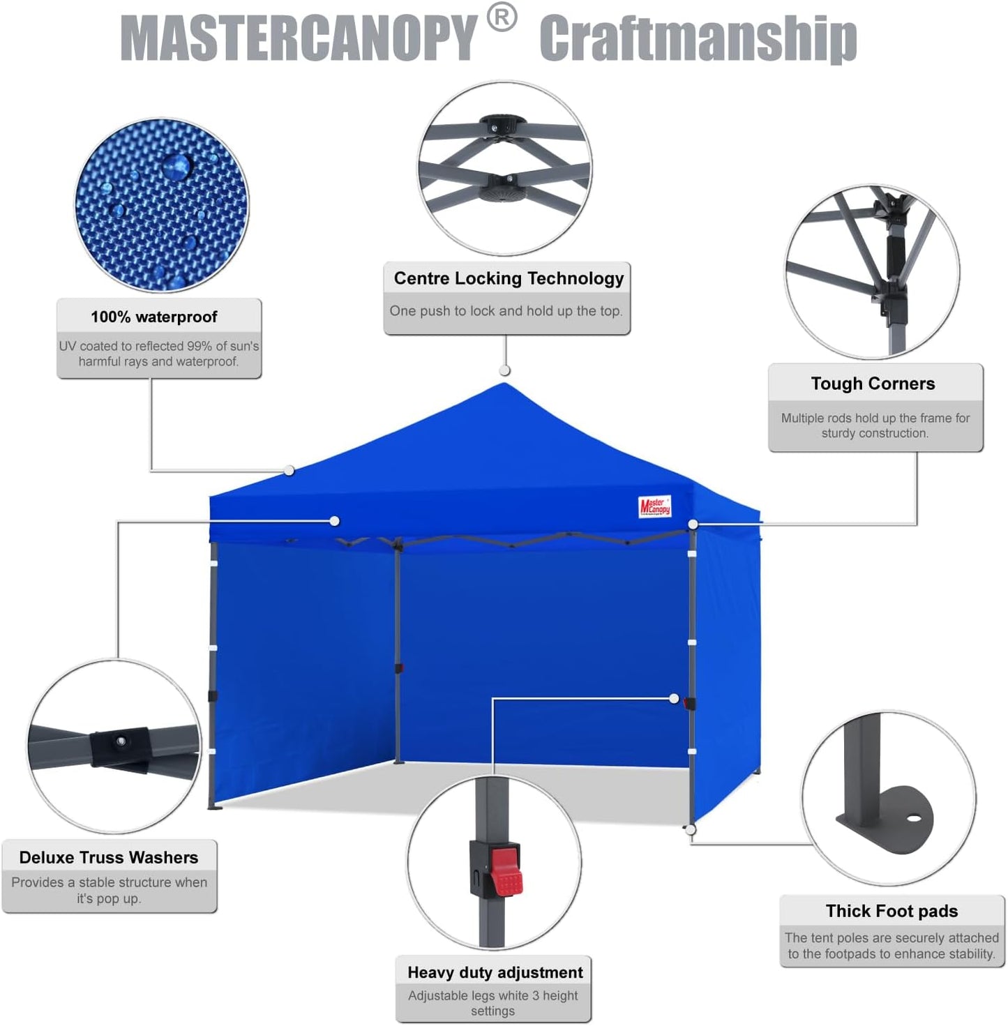 MASTERCANOPY Heavy Duty Pop-up Canopy Tent with Sidewalls (8x8,Blue)