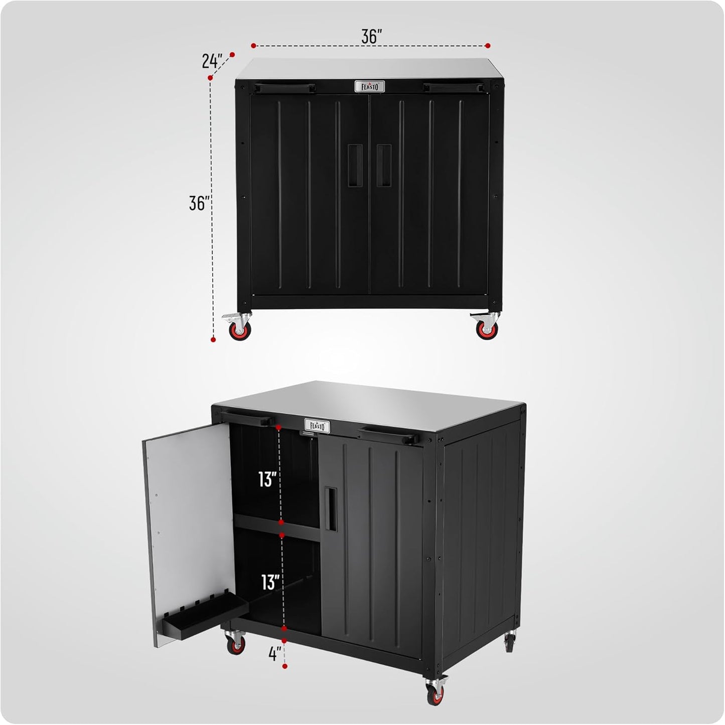 Grill Table, Outdoor Bar Cart Grill Cart with Storage Cabinet,Modular Outdoor Kitchen Island, Outdoor Grill Station with 304 Stainless Steel Top,Pizza Oven Table for Lawn & Garden,L35.4” x W24”