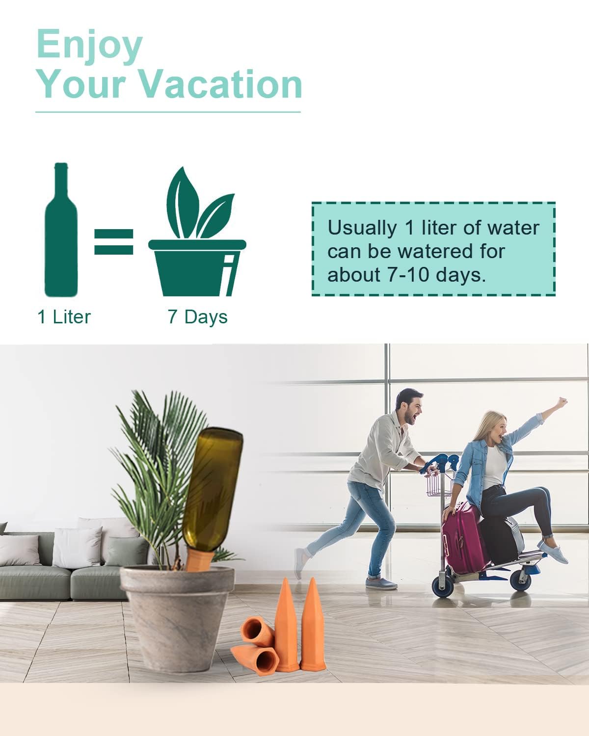 10pcs Terracotta Watering Spikes - Automatic Self Watering Stakes, Plant Watering Devices for Wine Bottles Recycled Bottles, Clay Plant Garden Waterers for Vacations