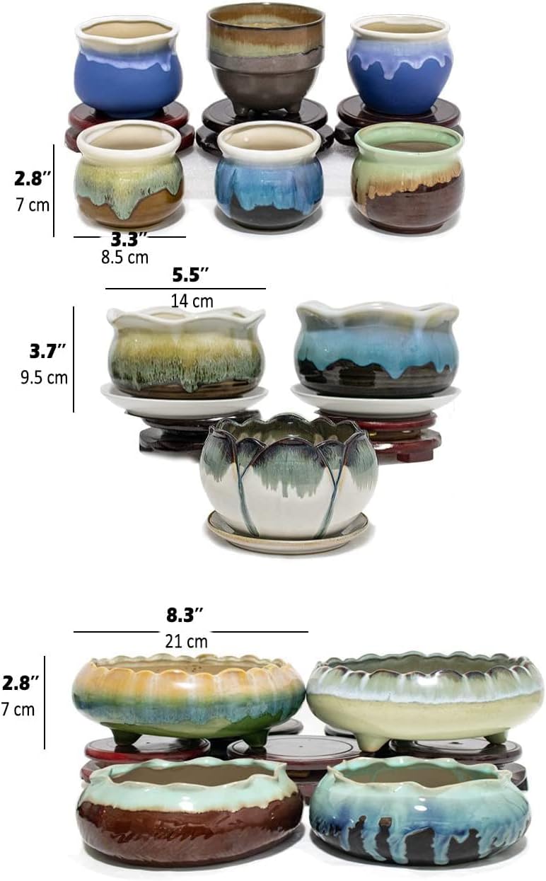 Dahlia 8.3'' Inch Large Shallow Drip Glazed Ceramic Planter/Succulent Pot/Plant Pot, Green