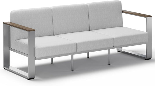 Aluminum Outdoor Patio Furniture, 1 Piece 3-Seat Sofa, All-Weather Metal Modern Outside Sofa for Deck, Porch (LightGray)