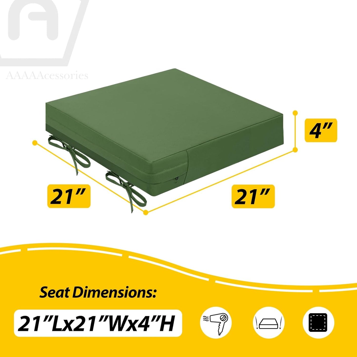 AAAAAcessories Outdoor Seat Cushions for Chairs, Waterproof, Fade-Resistant Patio Furniture Replacement Cushions, 21" x 21" x 4", Set of 2, Dark Moss Green
