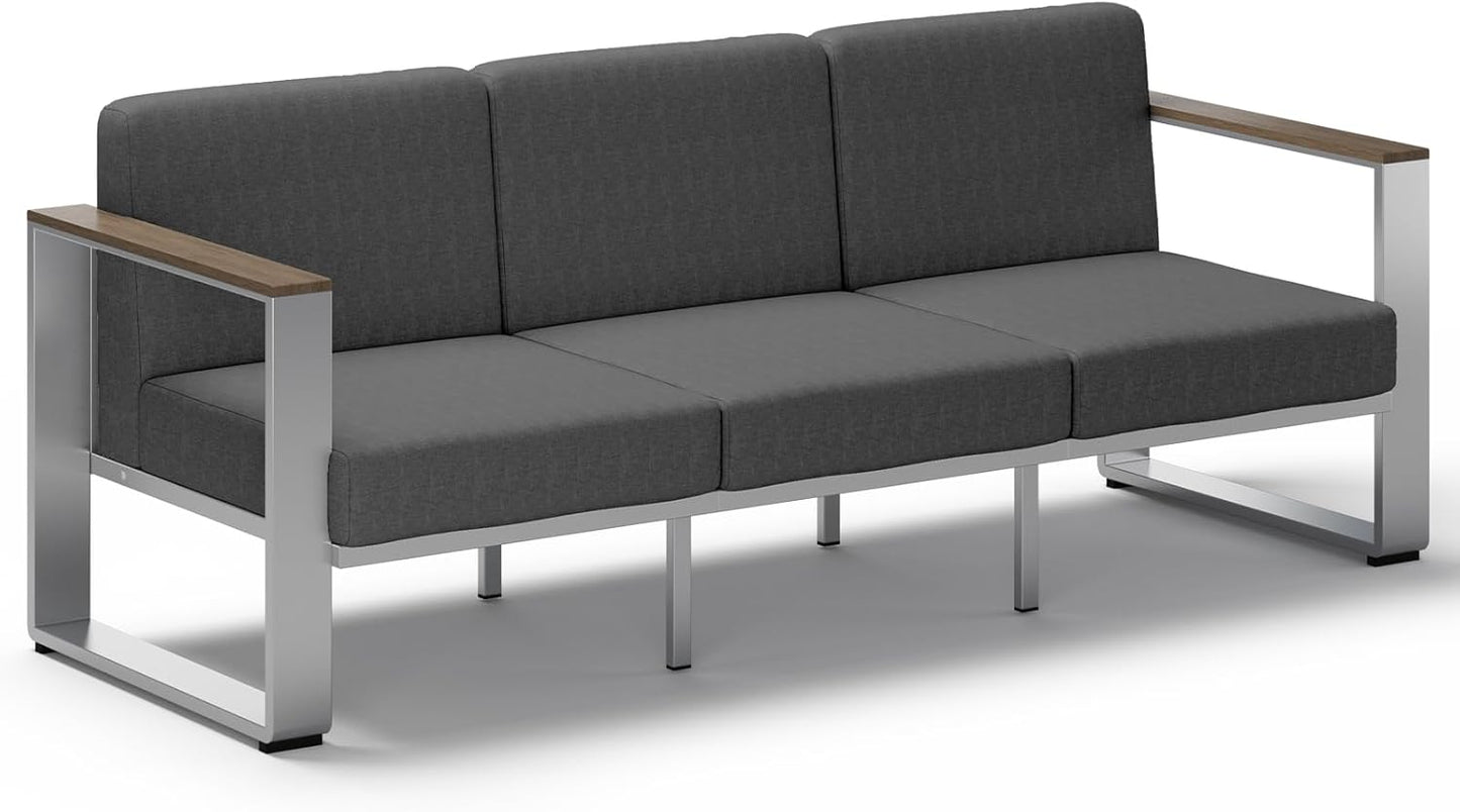 Aluminum Outdoor Patio Furniture, 1 Piece 3-Seat Sofa, All-Weather Metal Modern Outside Sofa for Deck, Porch (LightGray)