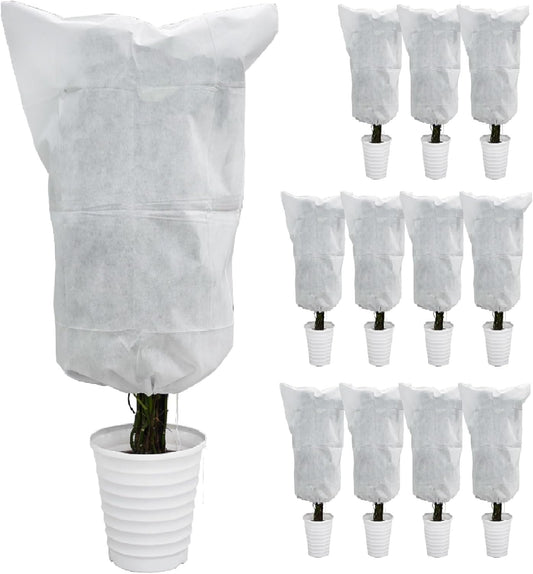 EAONE 12 Pack Plant Covers Freeze Protection, 32x47'' Winter Frosts Cloth for Outdoor Plants, Reusable Frost Blankets Drawstring Bags for Cold Freeze Sun Protection Bird Insect Prevention,White