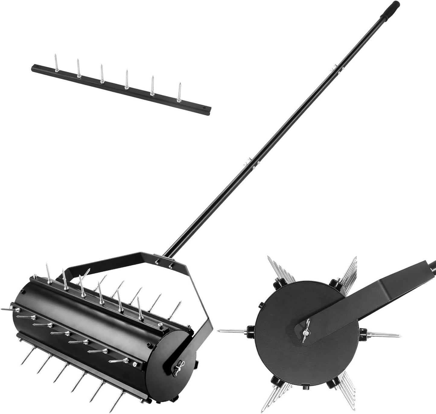 Uranshin Rolling Lawn Aerator Tool, Heavy Duty Manual Push Aerator Lawn Tool with 39 Pre-Attached Spikes and 70" Adjustable Handle, Lawn Spike Aerator Roller Suitable for Lawn, Garden and Yard