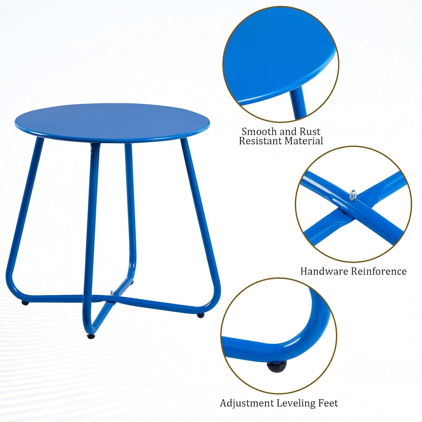 HollyHOME Round Metal Side Table, Rust-Resistant Patio Small Plant Stand, Outdoor 17.32'' Portable End Table for Balconies, Gardens, Living Rooms and Bedrooms, SkyBlue