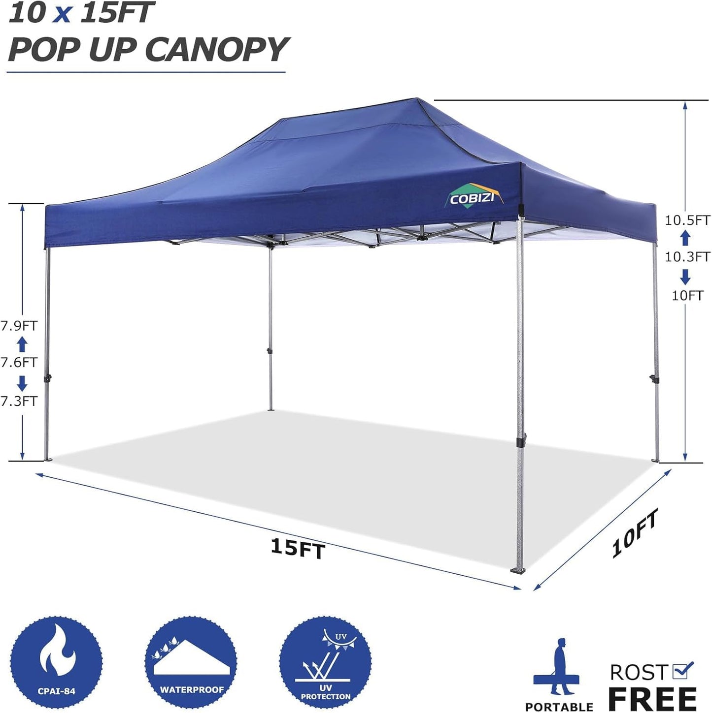 COBIZI 10x15 Pop Up Canopy with 4 Sidewall,Heavy Duty Canopy UPF 50+ All Season Wind Waterproof Commercial Outdoor Wedding Party Tents for Parties Gazebo with Carry Bag (10 x 15 ft Dark Blue)