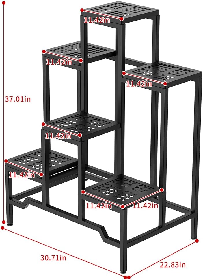 Plant Stand - Aluminum Indoor/Outdoor Flower Rack, Waterproof & Rust-Proof, Stable Support for Pots, Perfect for Living Room, Balcony, Garden, and Office (Black, 6 Tier)