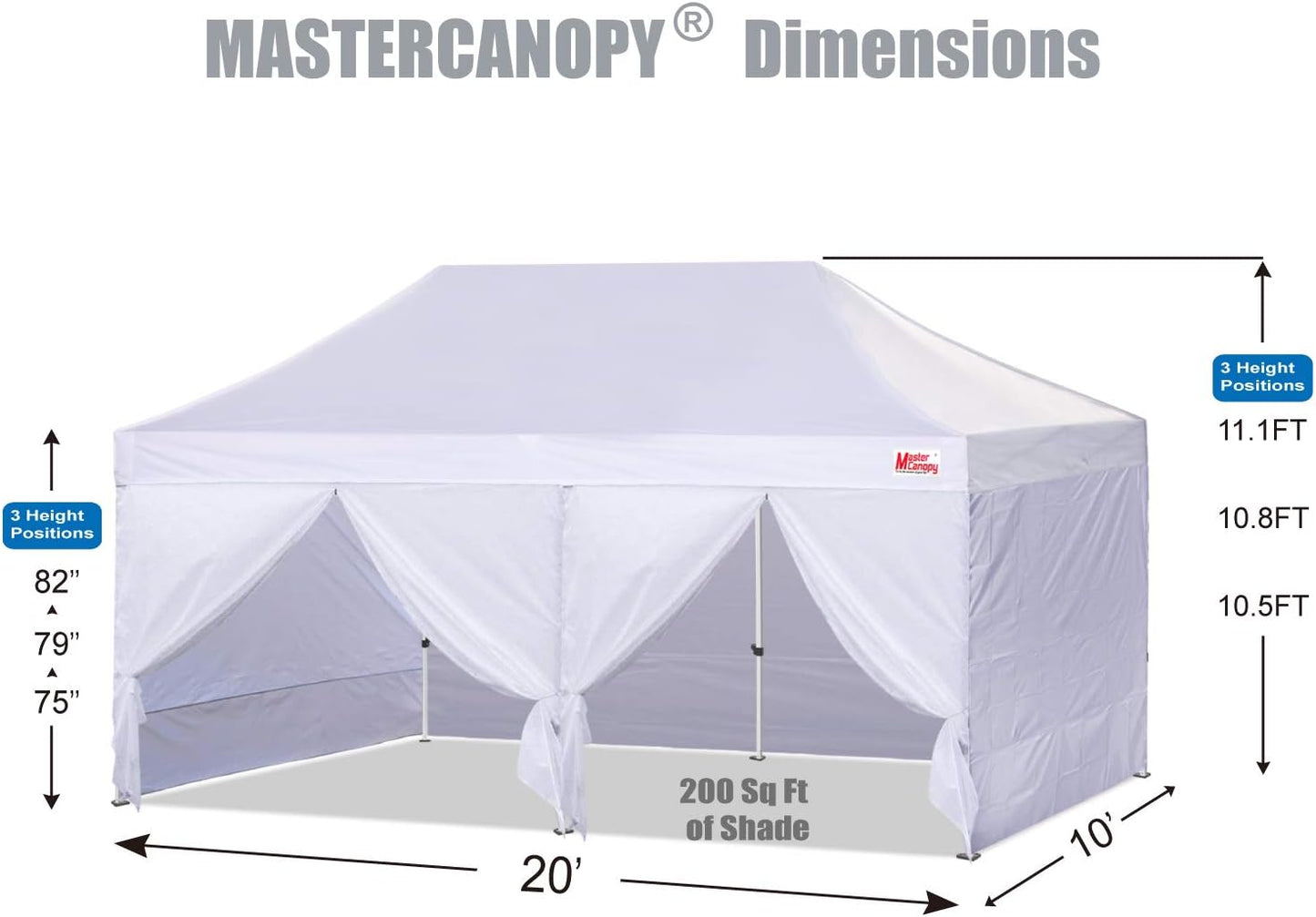 MASTERCANOPY Heavy Duty Pop-up Canopy Tent with Sidewalls (10x20,White)