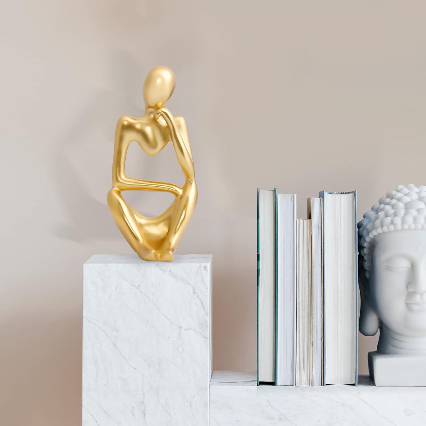 INNOLITES Resin Statue Thinker Style Decoration Abstract Sculptures Collectible Figurines for Home Decor Modern Office Shelf Desktop（Gold-Right