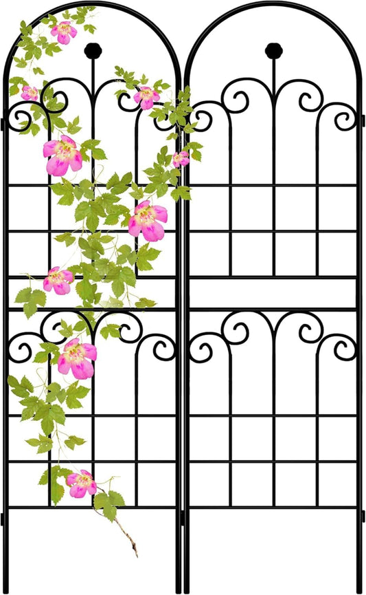 LZRS 2 Pack 71x20in Rustic Iron Arch Decoration Garden Trellis with Black Metal Coating – Perfect for Supporting Climbing Plants Outdoor, Roses, Vines, Flowers, and Vegetables.