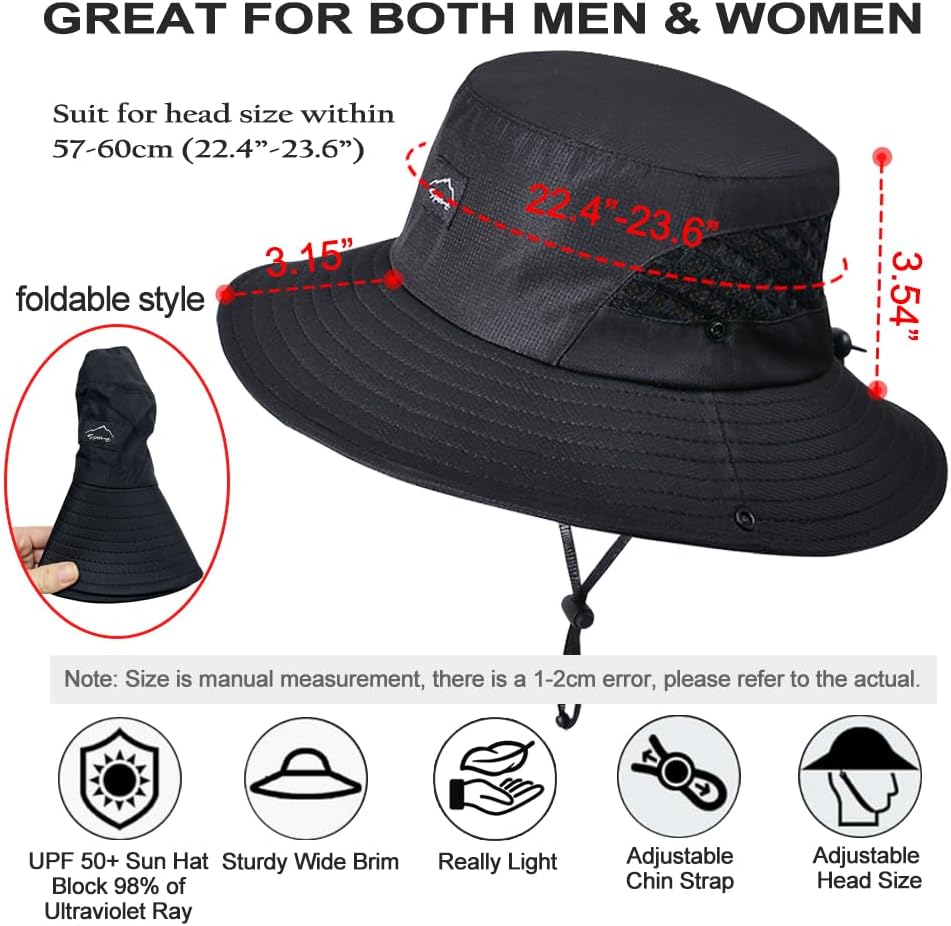 Fishing Hat, UPF50+ Wide Brim Sun Hat for Men Women, UV Protection Hiking Beach Bucket Hats Summer Safari Hat