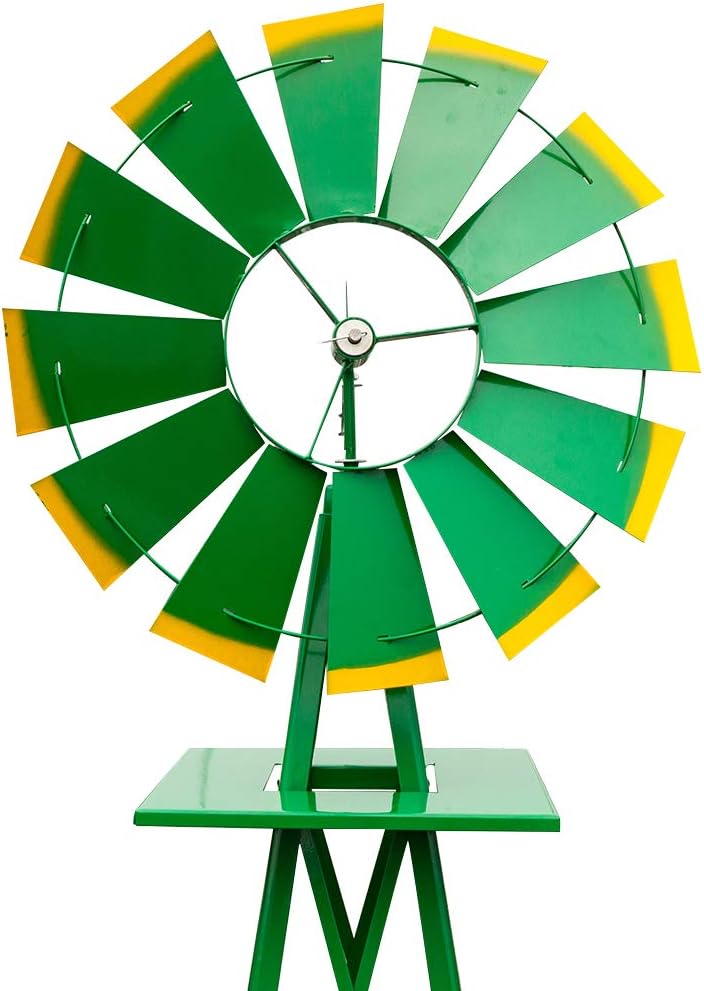 Garden Windmill for Yard Decor, 8 ft Tall Metal Windmill with Spinning Blades, Weather-Resistant Outdoor Windmill for Lawn, Farmhouse, Rustic & Farm Decor,Green