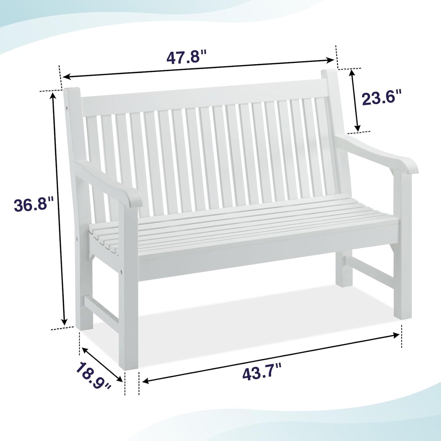 Psilvam 2-Person Poly Lumber Outdoor Bench with 700 Lbs Weight Capacity – Weatherproof Garden Seating for, Balcony Porch & Park, All-Weather Fade-Resistant Patio Furniture (White)