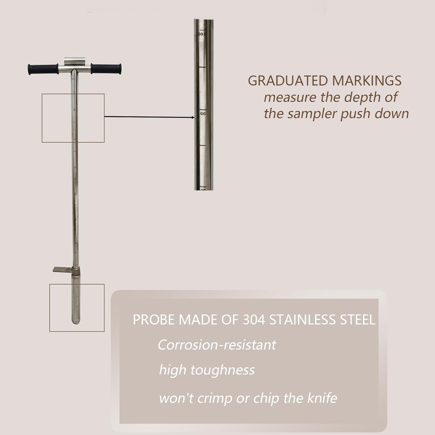 INTBUYING 40’’ Soil Sampler Probe Soil Test Probe with 8’’Sample Ejector and Foot Pedal T Rubber Handle Stainless Steel 1.5inch Dia for Soil Sampling Lawn Garden Farm