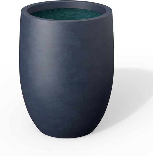 Kante 11.8 Inch Tall Concrete Planter, Large Indoor Outdoor Plant Pot with Drainage, Smooth Charcoal Finish with Forest Green Interior, Ideal for Porch, Home, Garden, Patio